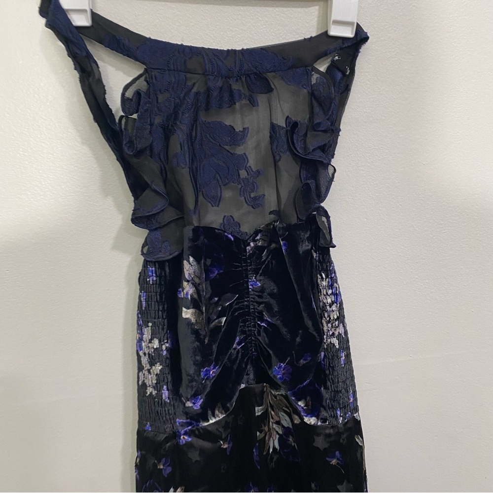 Rebecca Taylor Violet Dress Midi Halter Open Back Floral Silk Star Velvet Sz 10 - Picture 4 of 10